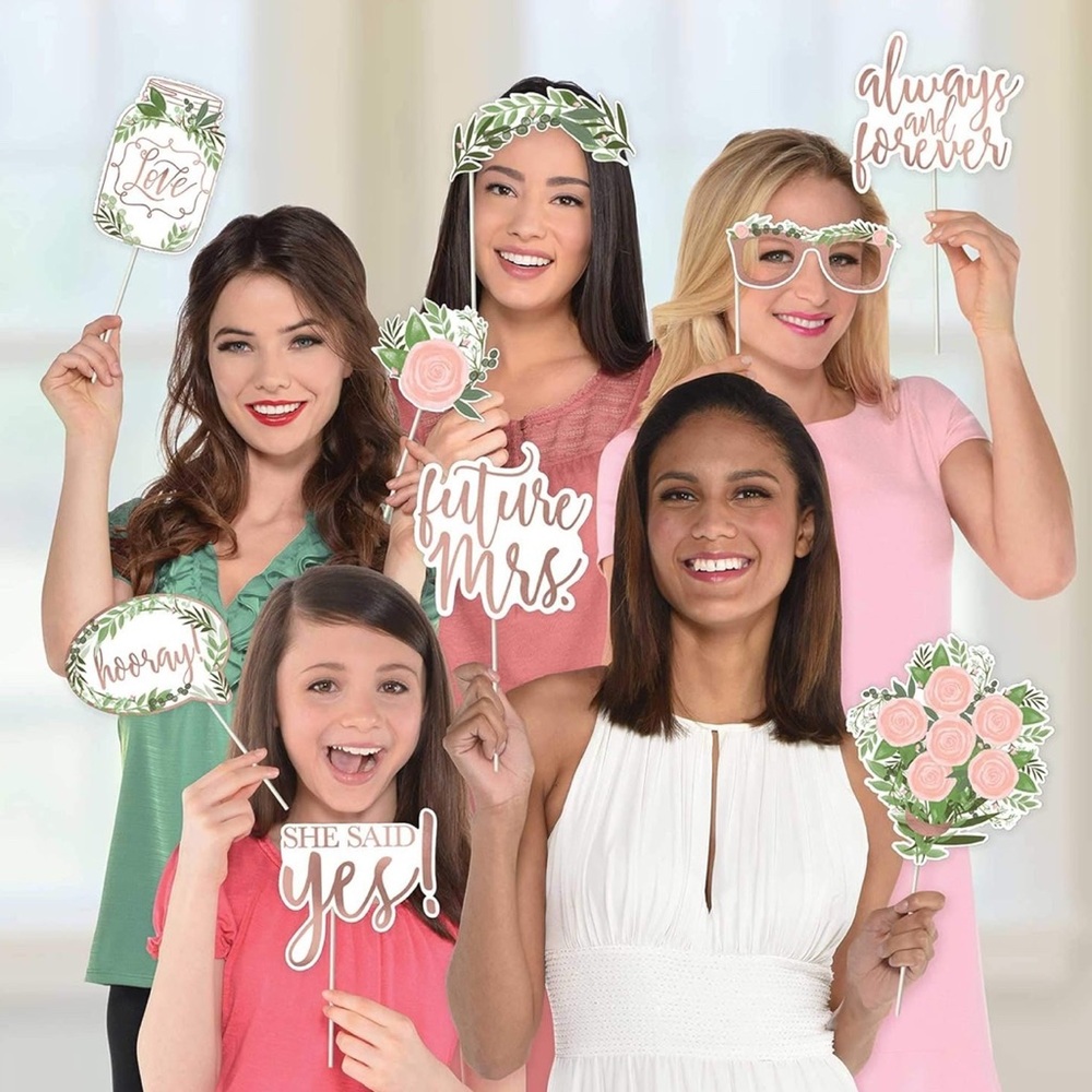 🛒 Bridal Shower Photo Booth Props Set - Pink and Green